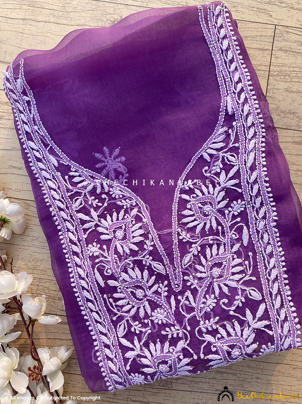 Purple Tahilya Un-Stitched Pure Organza Chikankari Kurti Piece