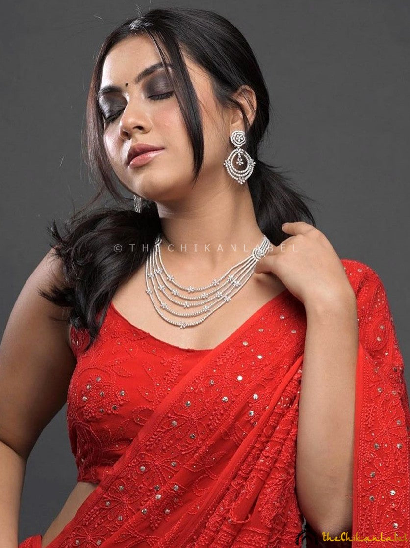 Reem Sameer Shaikh Red Chikankari Saree