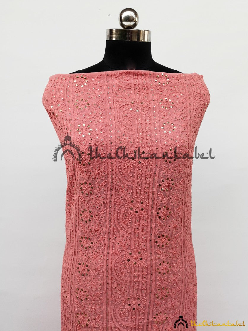 “Premium viscose chikankari kurta fabric with dupatta showcasing traditional floral and paisley embroidery”