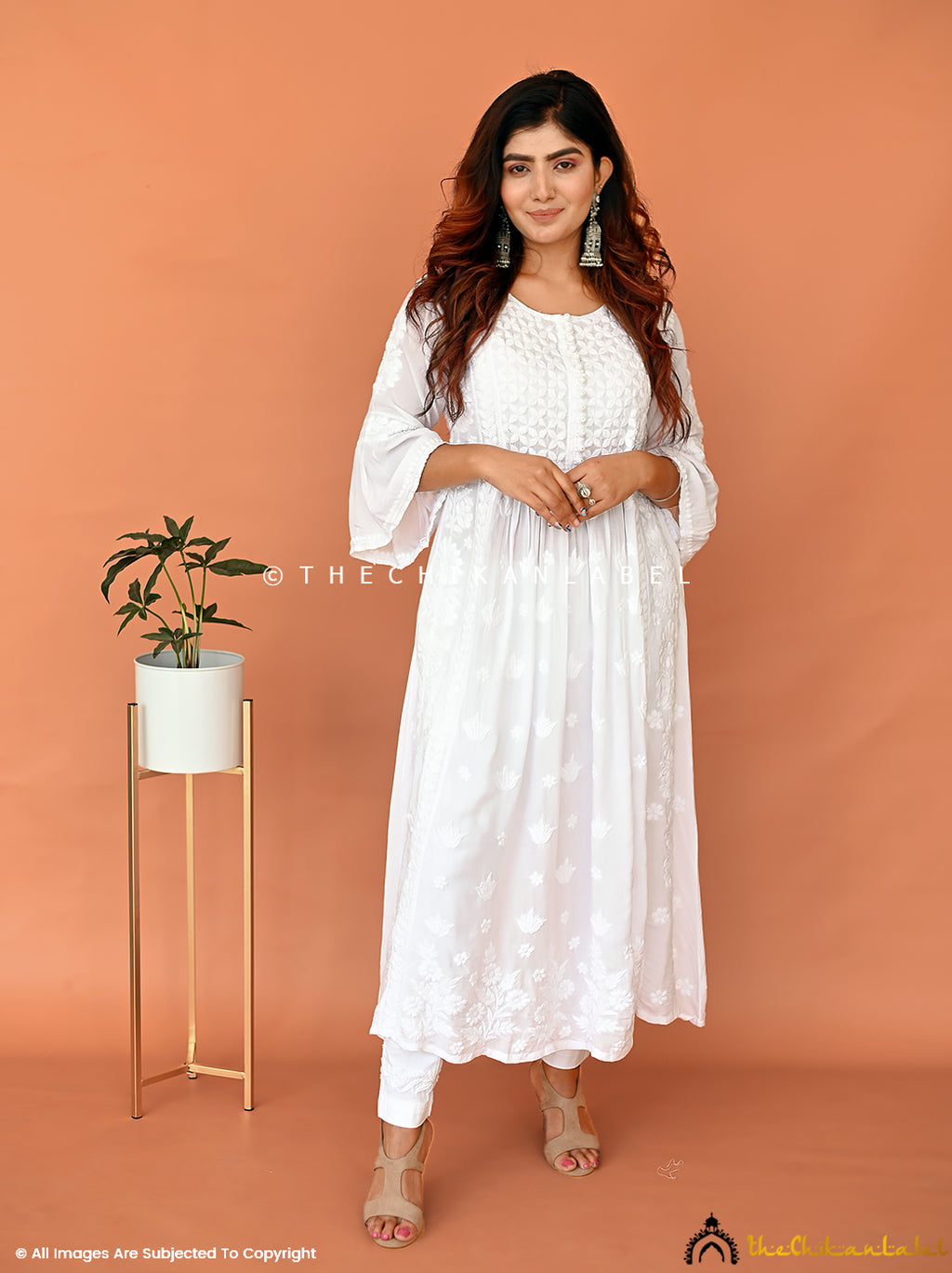Falak Modal Chikankari Anarkali White - Main Image