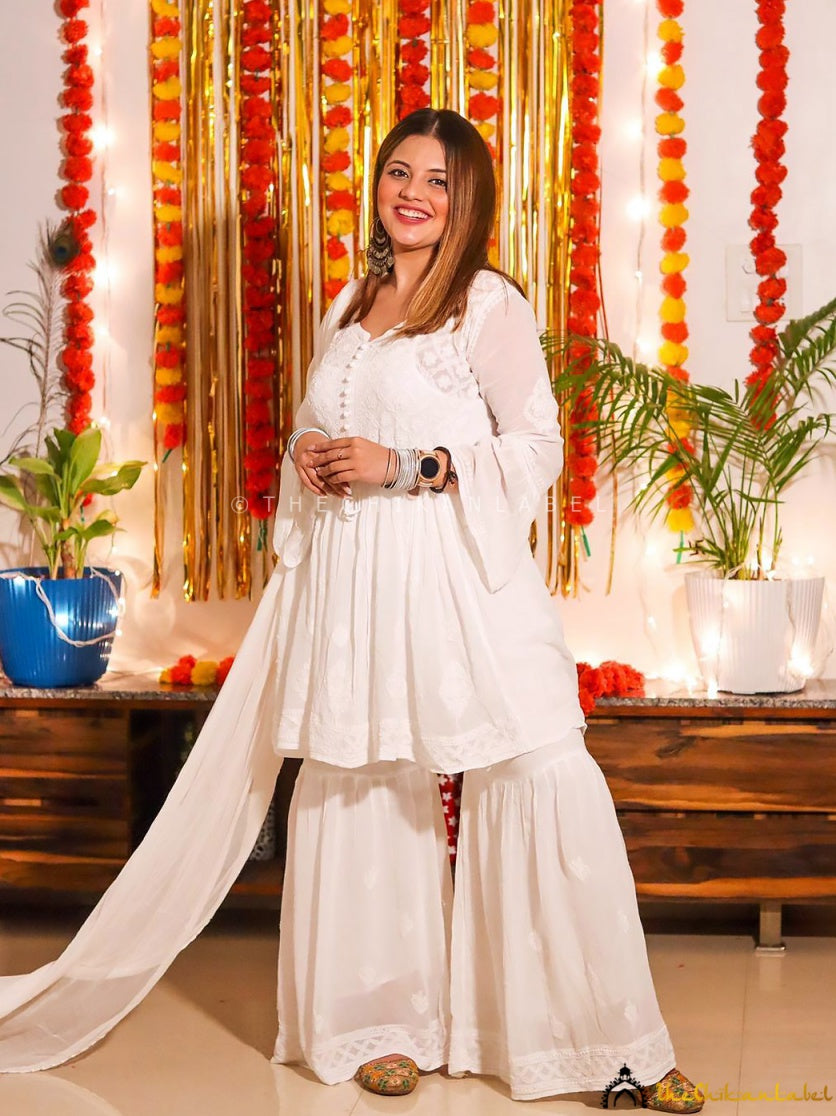 Hafsa Viscose Chikankari Kurta Garara Set with Dupatta ,Chikankari Kurta Garara Set with Dupatta in Viscose Fabric For woman