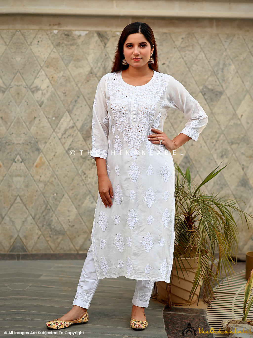 Aniya White Chanderi Chikankari Kurti – Timeless Elegance