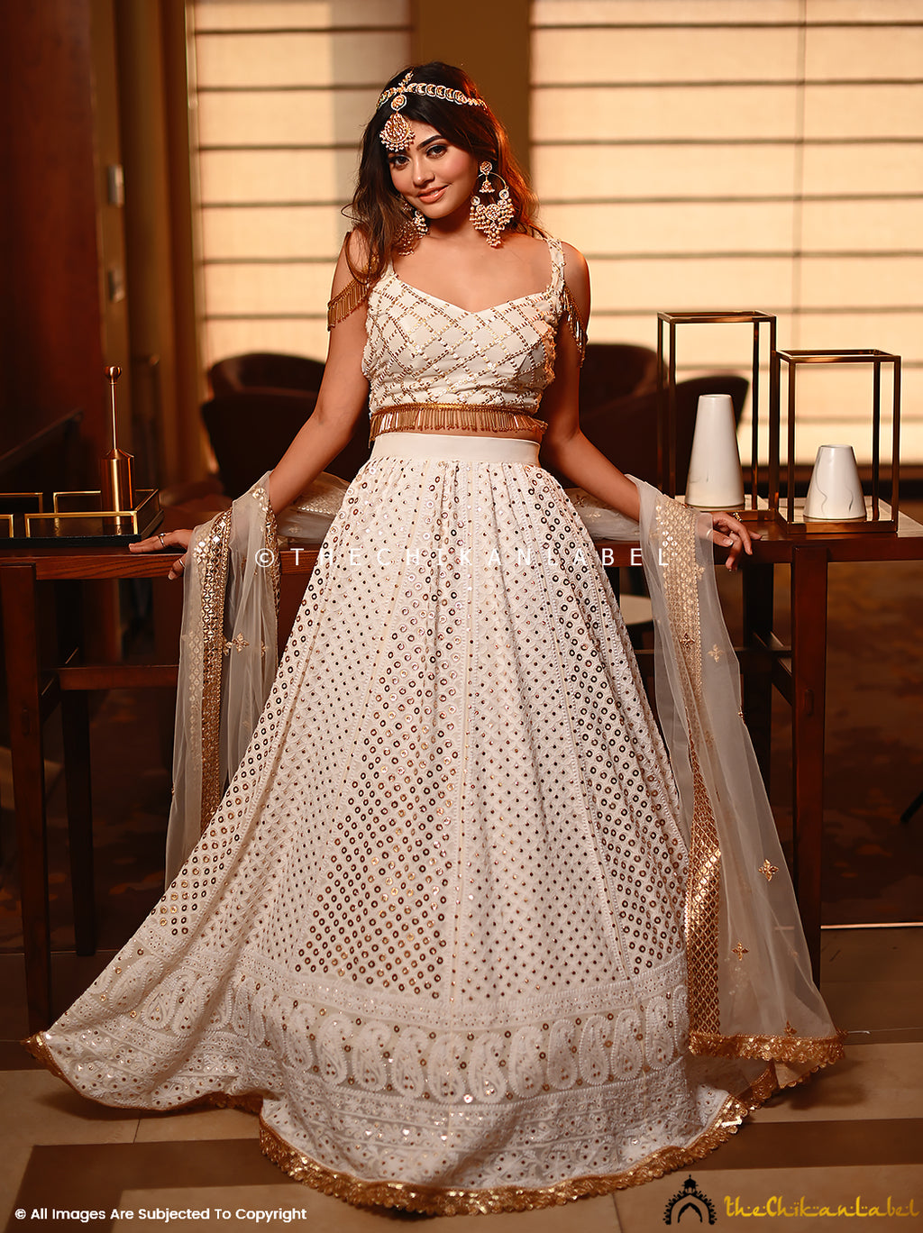 White Mukaish Chikankari Lehenga Set