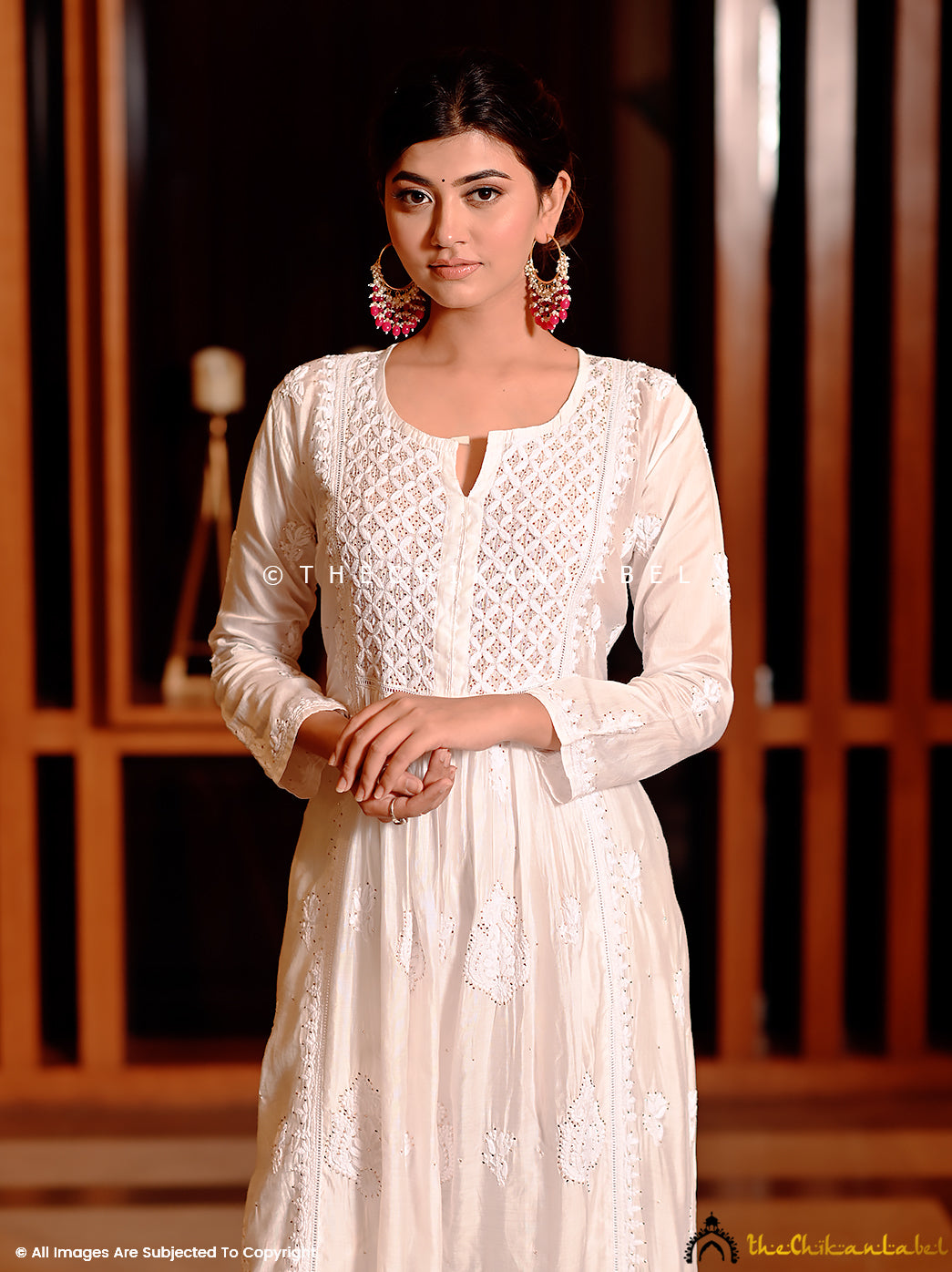 White Rooh Chanderi Chikankari A-Line Kurti ,Chikankari A-Line Kurti in Chanderi Fabric For Woman