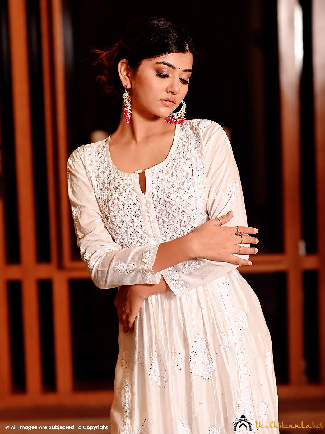 White Rooh Chanderi Chikankari A-Line Kurti ,Chikankari A-Line Kurti in Chanderi Fabric For Woman