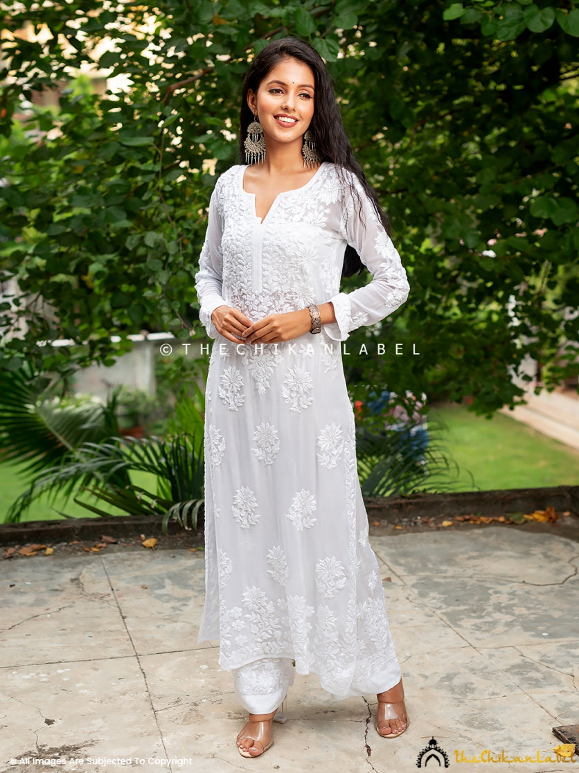 White Gulabo Viscose Chikankari Straight Kurti ,Chikankari Straight Kurti in Viscose fabric For Woman