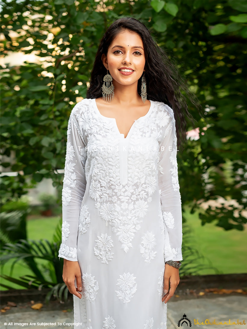 White Gulabo Viscose Chikankari Straight Kurti ,Chikankari Straight Kurti in Viscose fabric For Woman