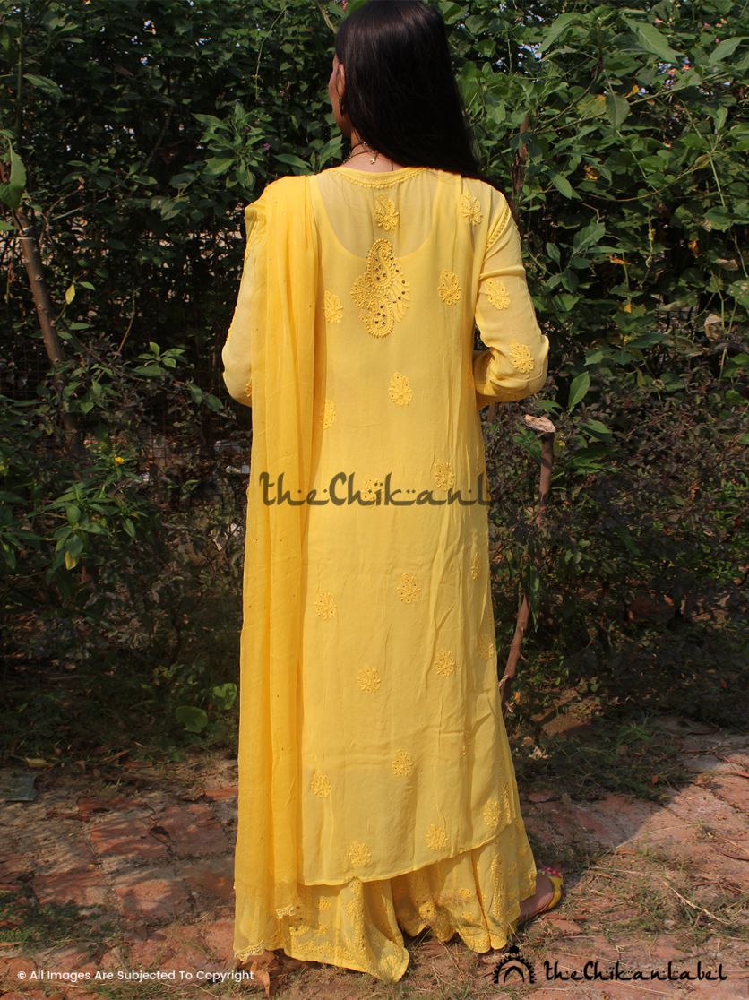 Traditional haldi outfit in bright yellow with dupatta