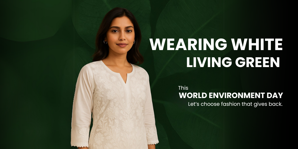 A skilled artisan delicately hand-embroiders a Chikankari motif on soft cotton, reflecting sustainable, slow fashion rooted in Lucknowi heritage. Every thread honors centuries-old craftsmanship and THECHIKANLABEL.COM’s eco-conscious values of ethical 