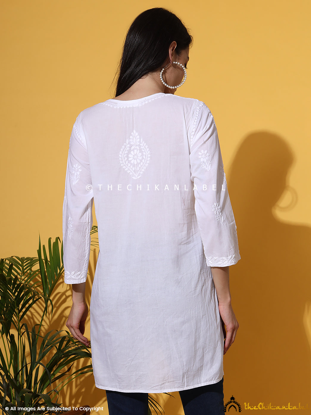 White Ira Cotton Chikankari Short Kurti