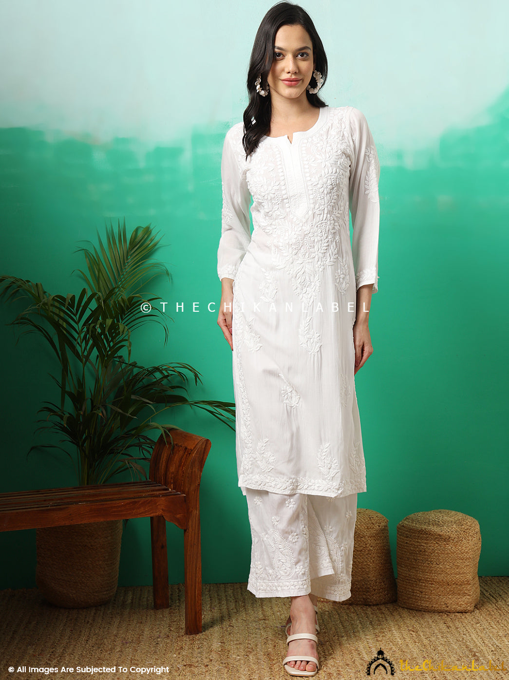 Tripti Dimri White Modal Chikankari Straight Kurti