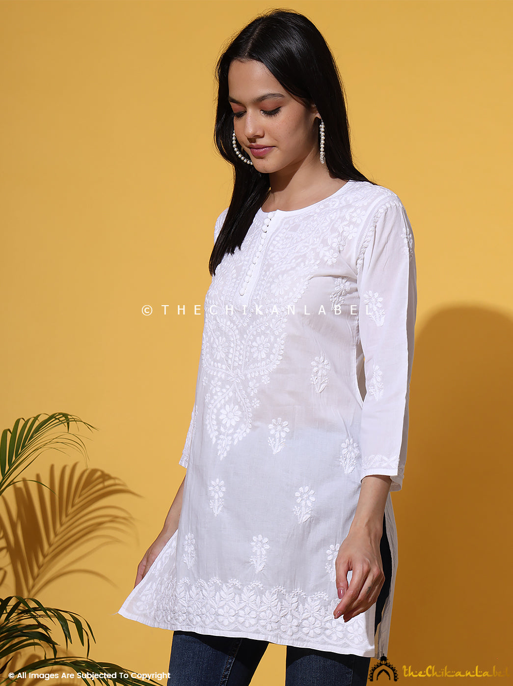 White Ira Cotton Chikankari Short Kurti