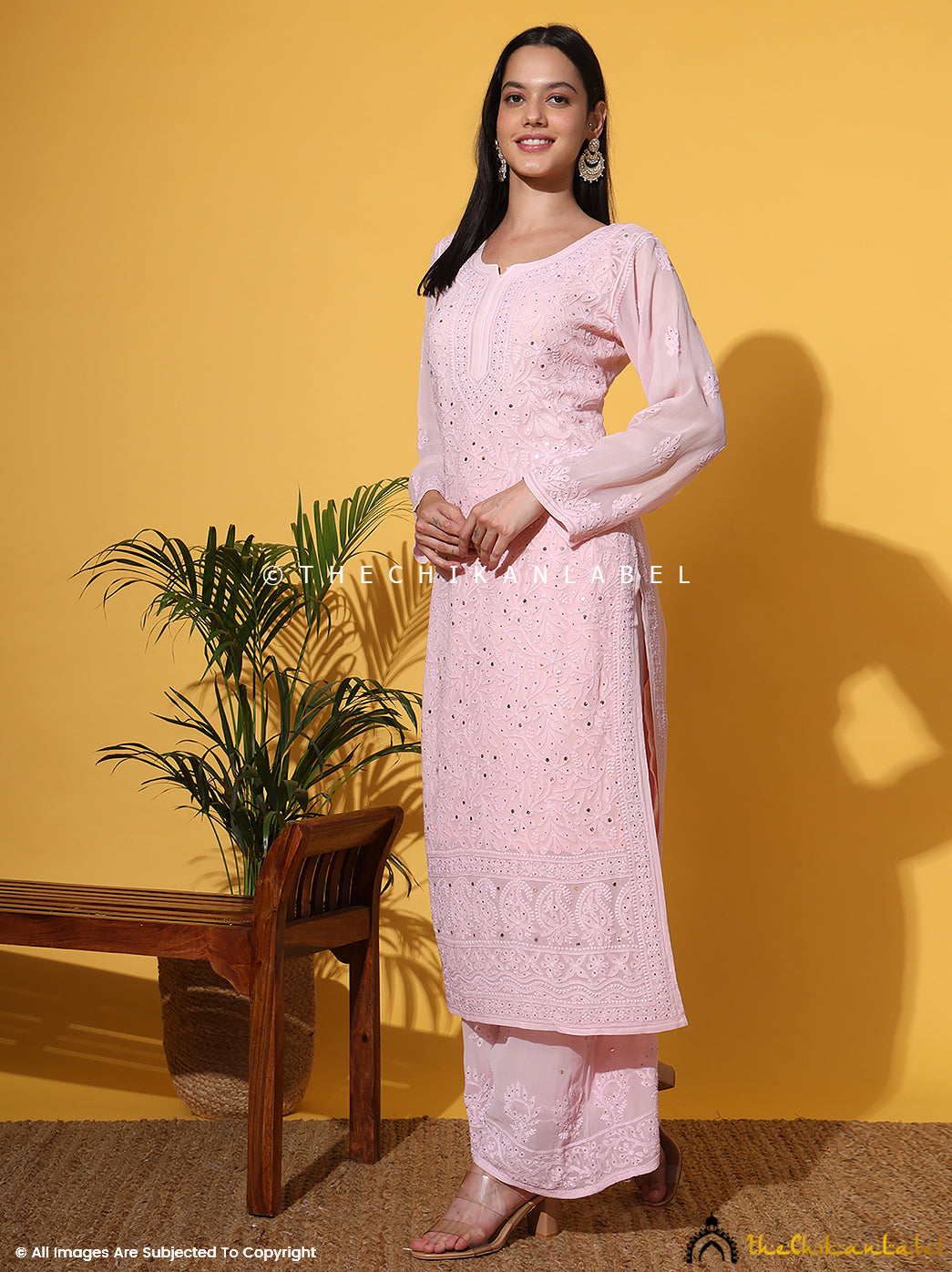 Sukhmani Gambhir Champagne Sitara Viscose Chikankari Kurta Set with Dupatta