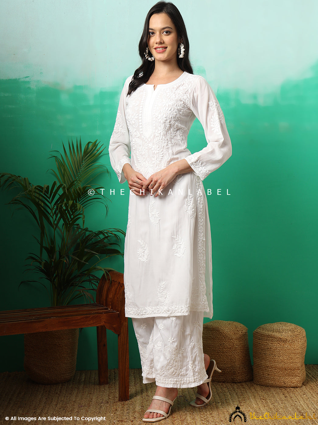 Tripti Dimri White Modal Chikankari Straight Kurti