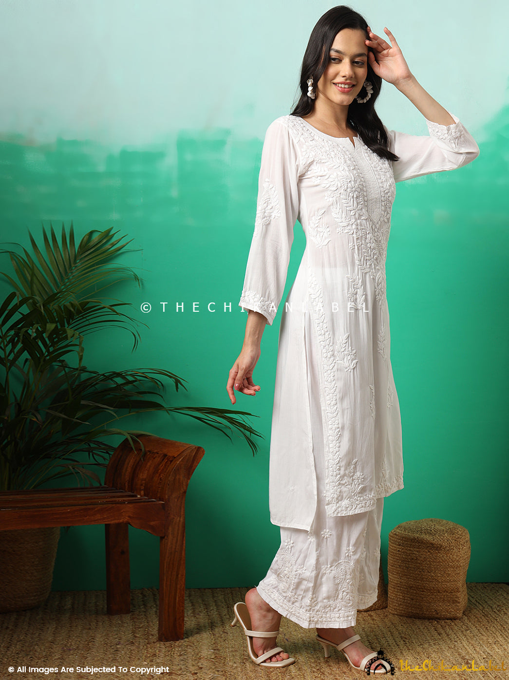 Tripti Dimri White Modal Chikankari Straight Kurti