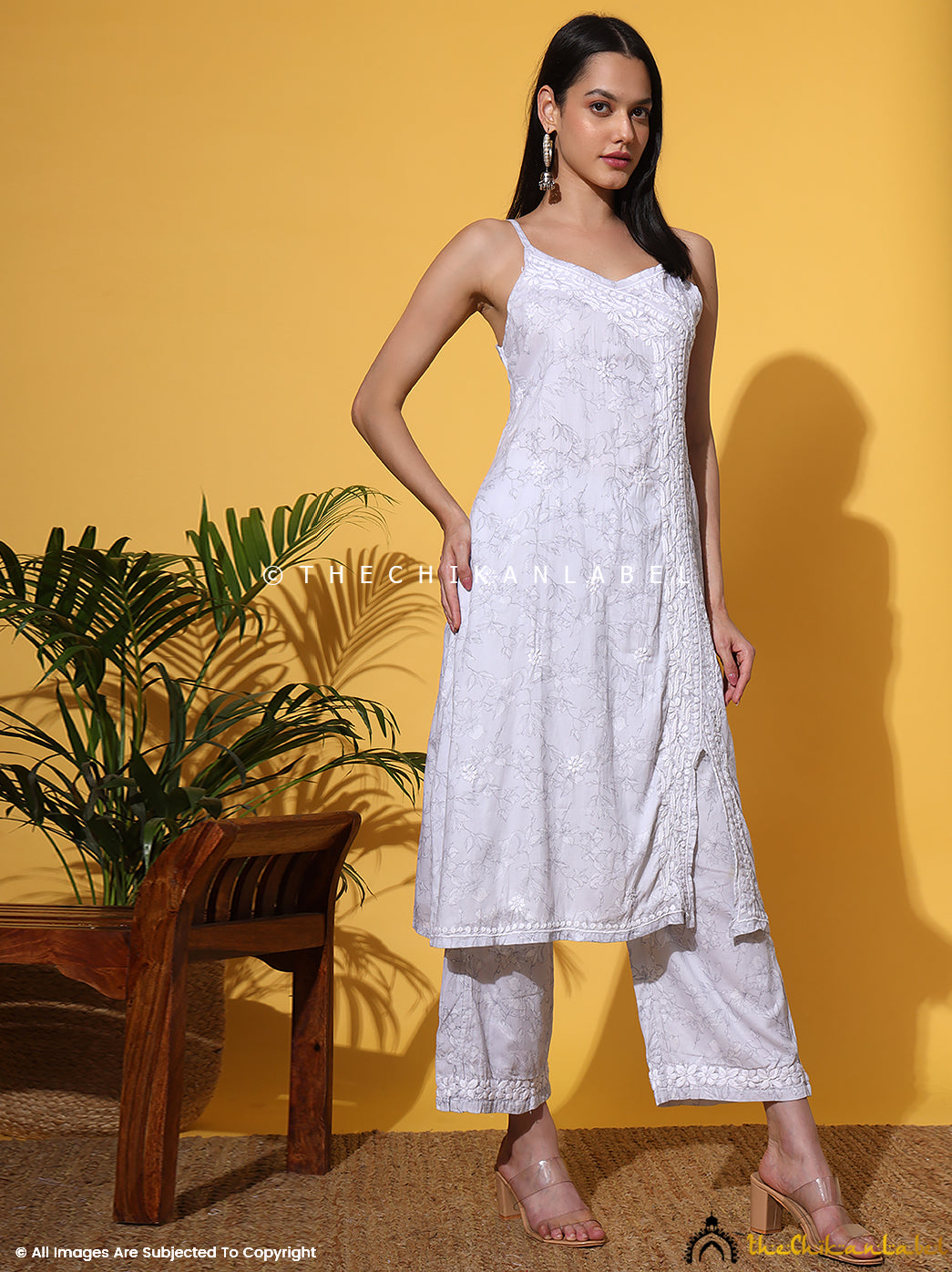 Grey Fariha Cotton Chikankari Strappy Kurta Set