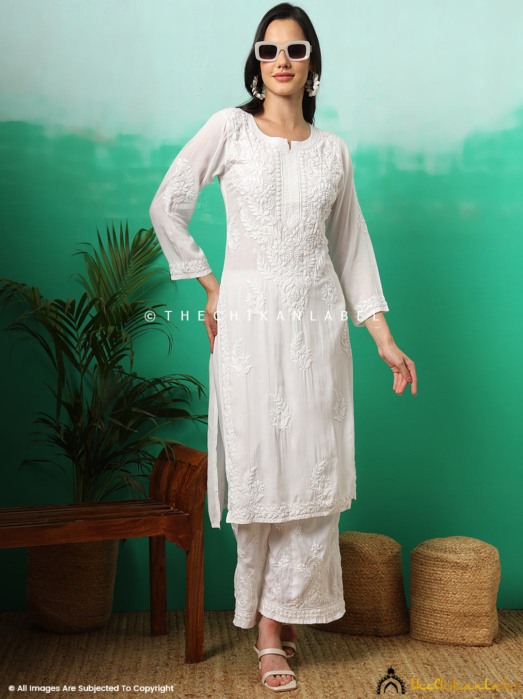 Tripti Dimri White Modal Chikankari Straight Kurti