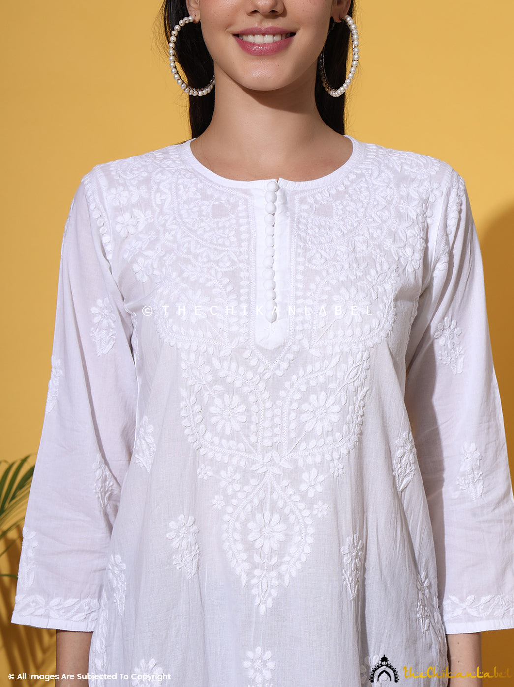 White Ira Cotton Chikankari Short Kurti