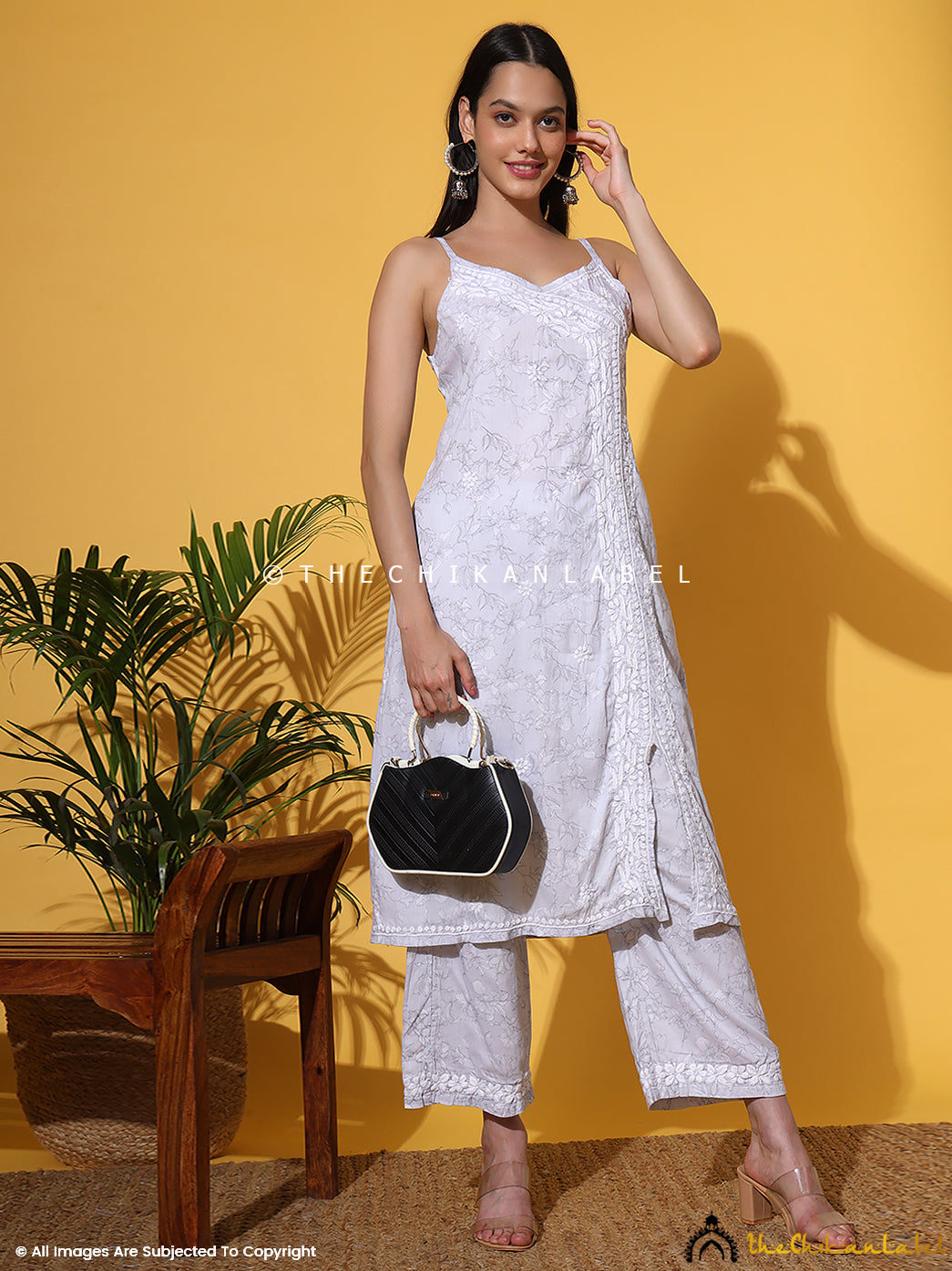 Grey Fariha Cotton Chikankari Strappy Kurta Set