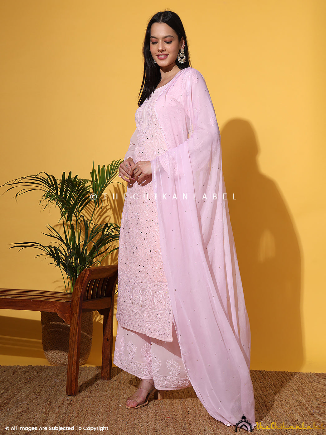 Sukhmani Gambhir Champagne Sitara Viscose Chikankari Kurta Set with Dupatta