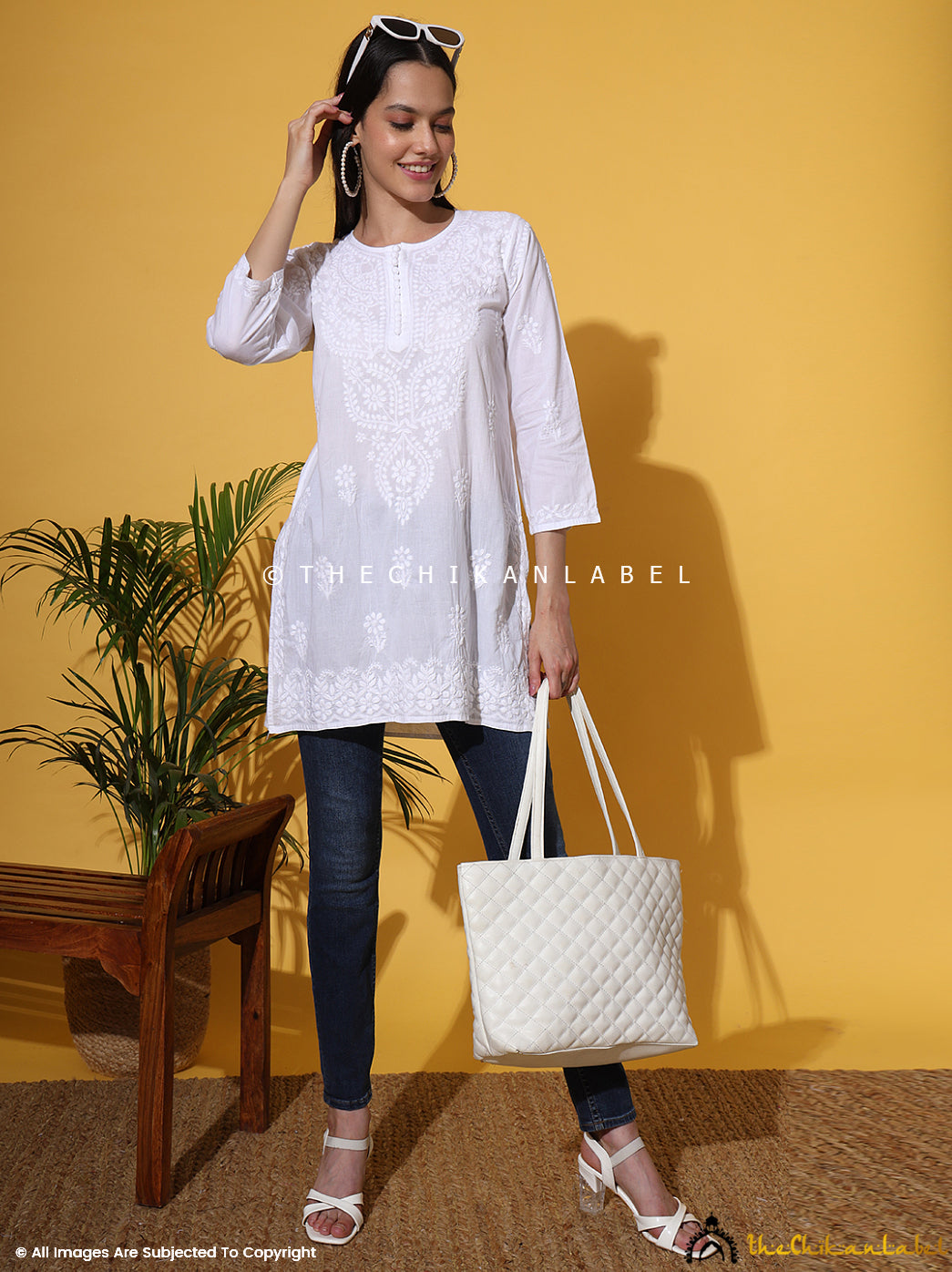 White Ira Cotton Chikankari Short Kurti