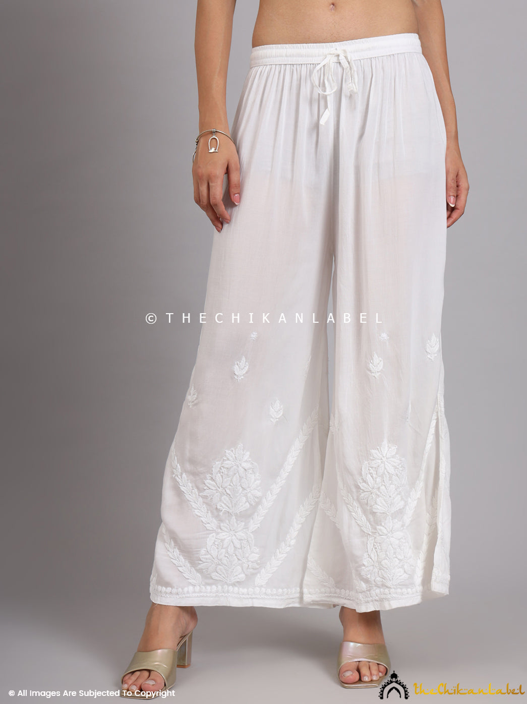 White Ena Modal Chikankari Straight Palazzo