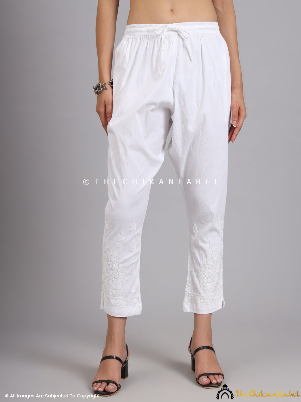 White Umika Lycra Straight Chikankari Cigarette Pant