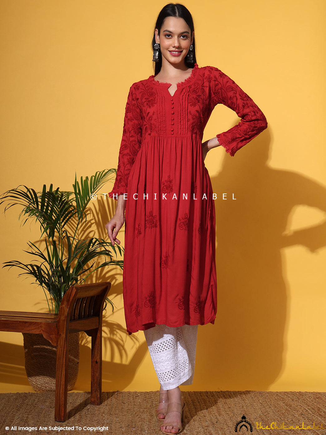 Red Titli Muslin Chikankari Anarkali