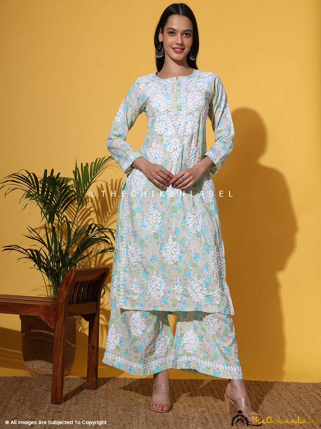 Green Meher Mulmul Cotton Chikankari Kurta Set