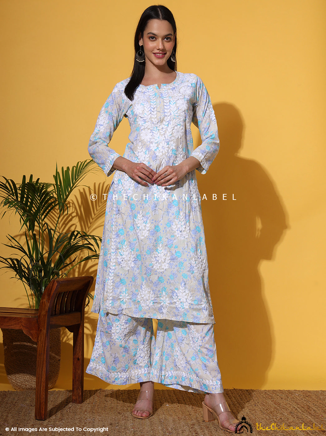 Blue Meher Mulmul Cotton Chikankari Kurta Set