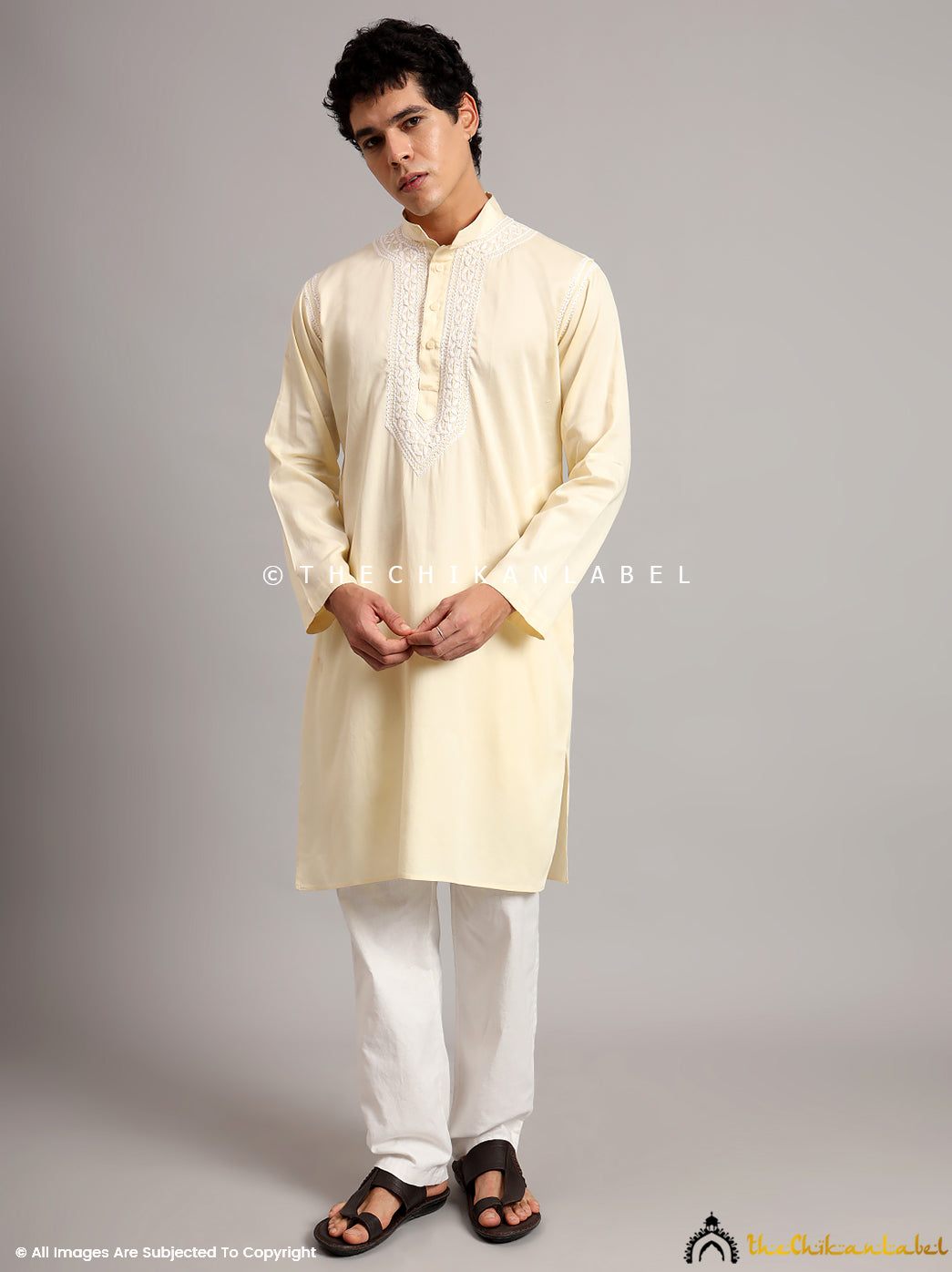 Yellow Uman Cotton Chikankari Men's Kurta