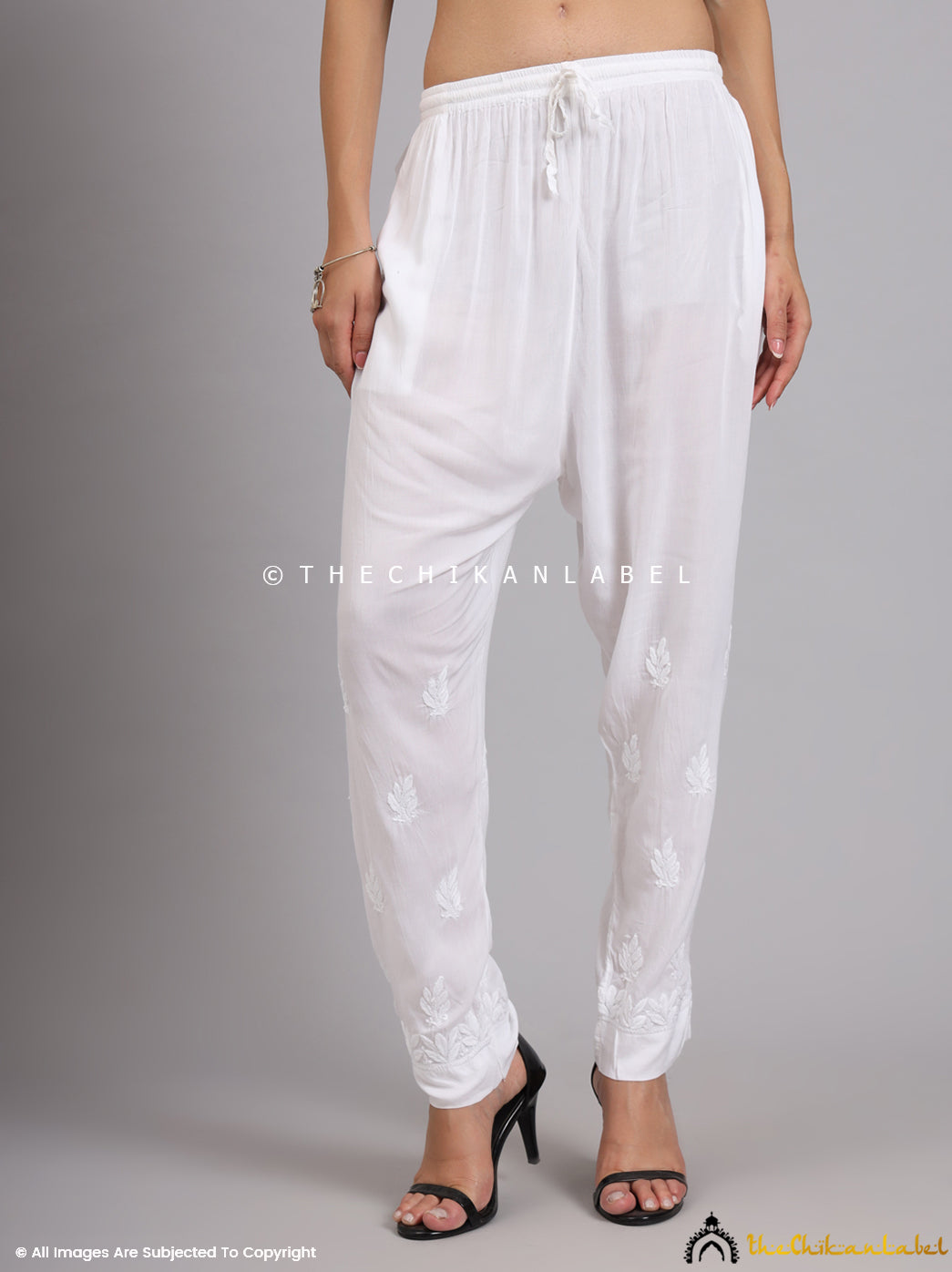 White Charvi Modal Chikankari Pant