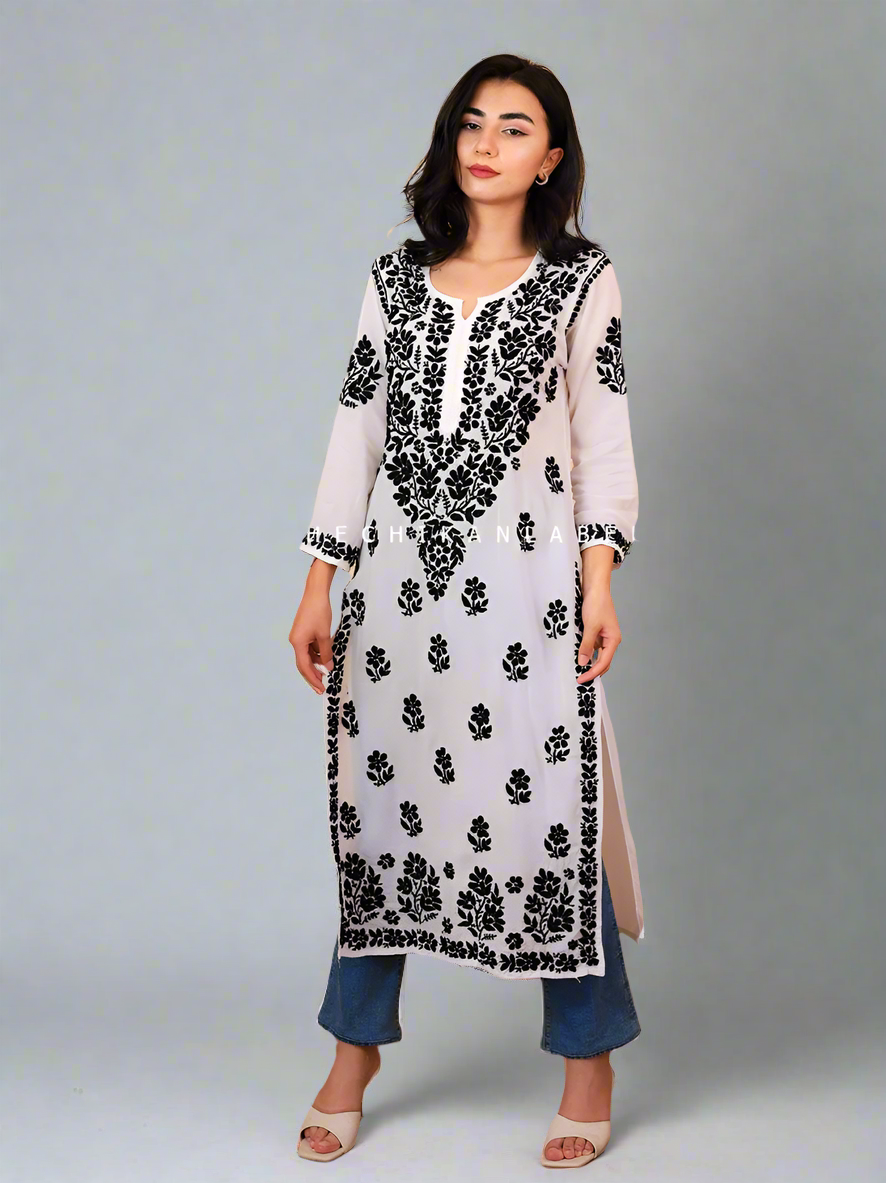 Black Sara Modal Chikankari Straight Kurti