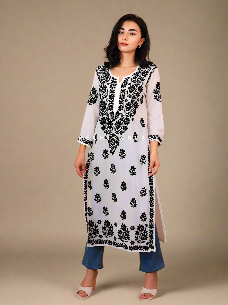 Black Sara Modal Chikankari Straight Kurti