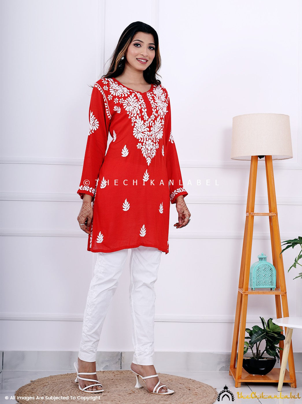 Red Modal Chikankari Short Top