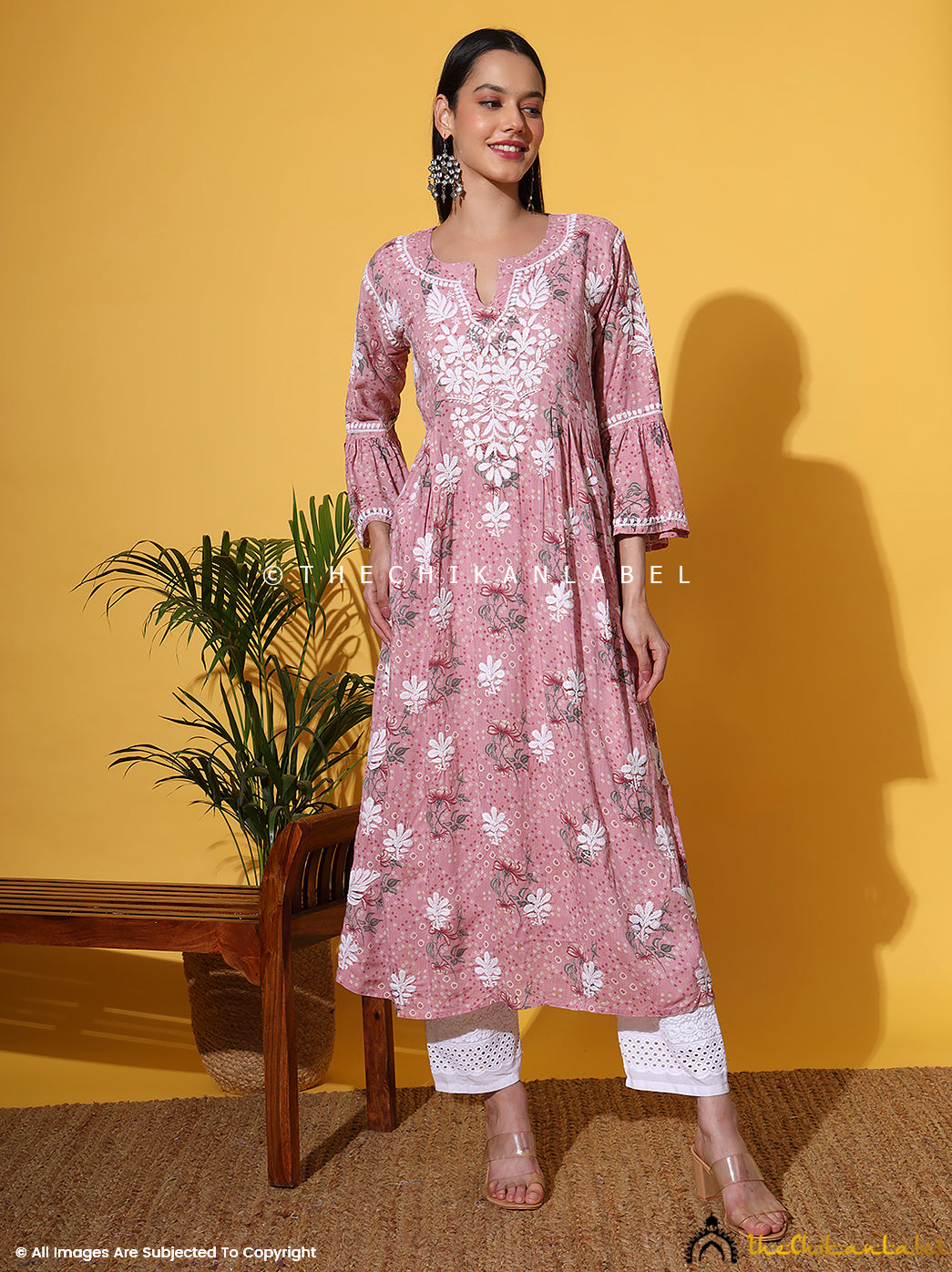 Pink Zoha Mulmul Cotton Chikankari A-Line Kurti