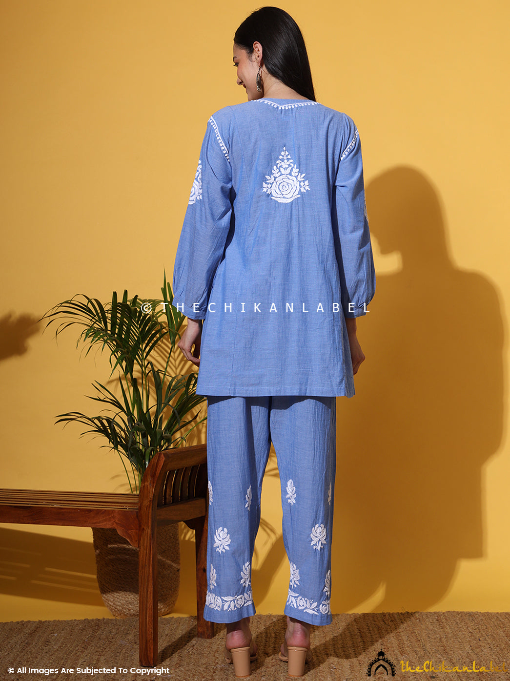 Blue Laiba Denim Chikankari Short Kurta Set