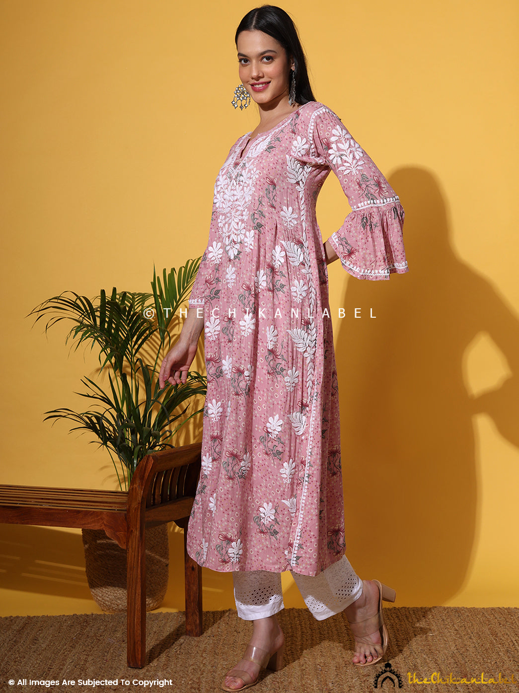 Pink Zoha Mulmul Cotton Chikankari A-Line Kurti