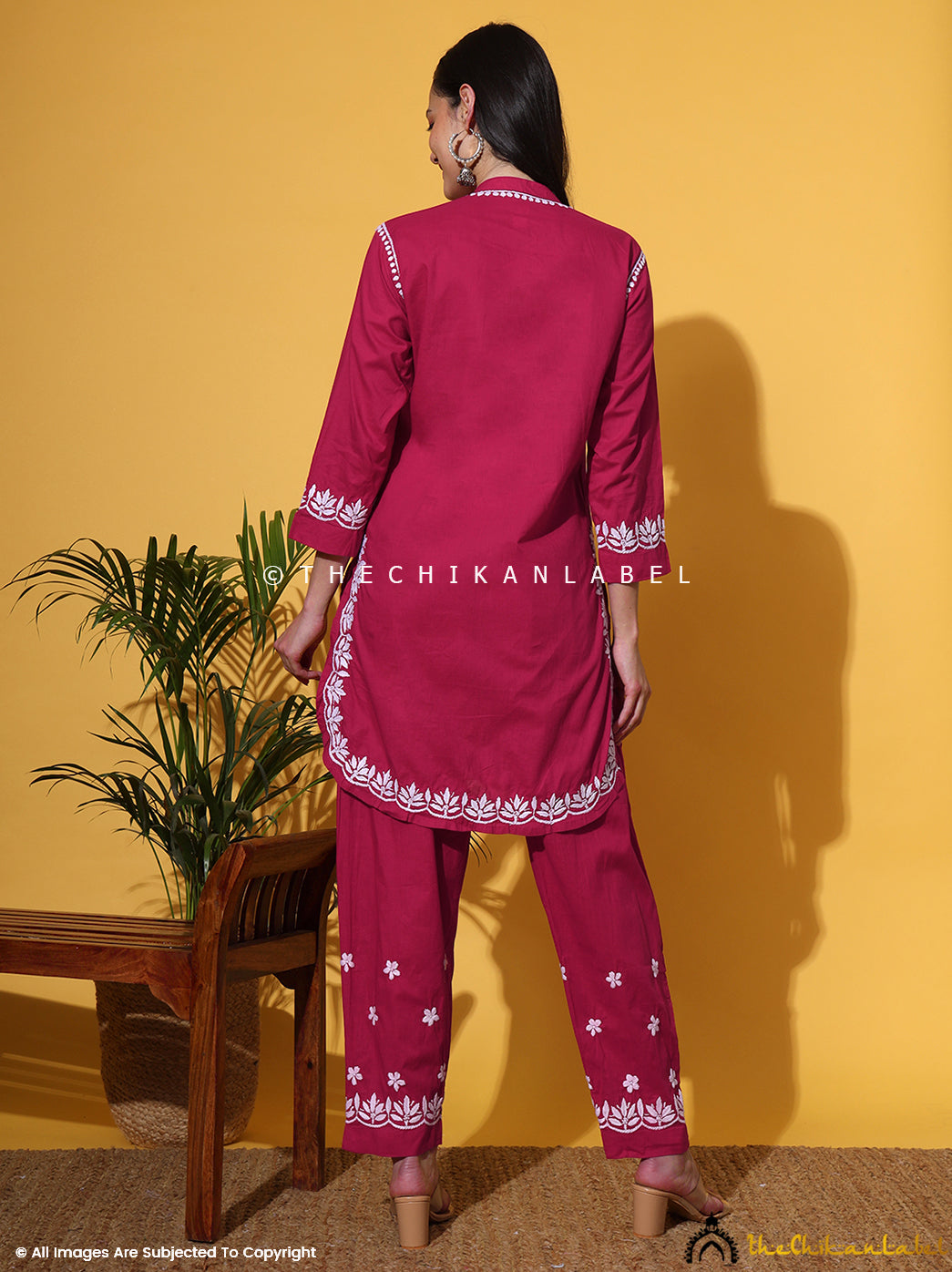 Rani Pink Rumi Organic Cotton Chikankari Kurta Set