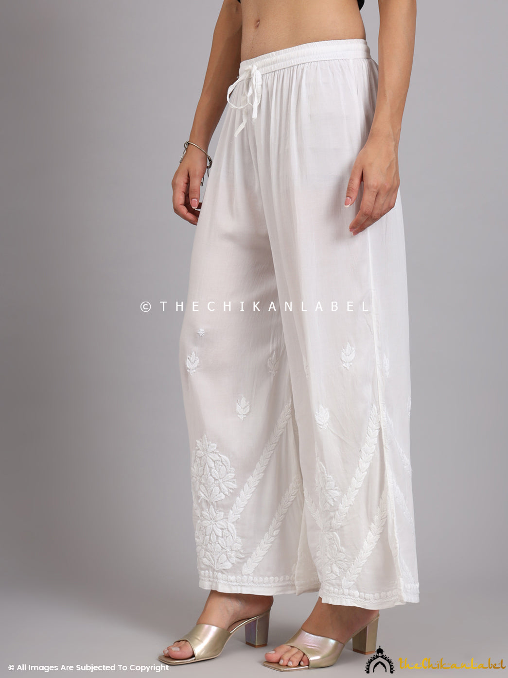 White Ena Modal Chikankari Straight Palazzo