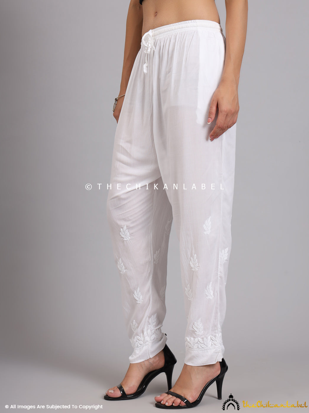 White Charvi Modal Chikankari Pant