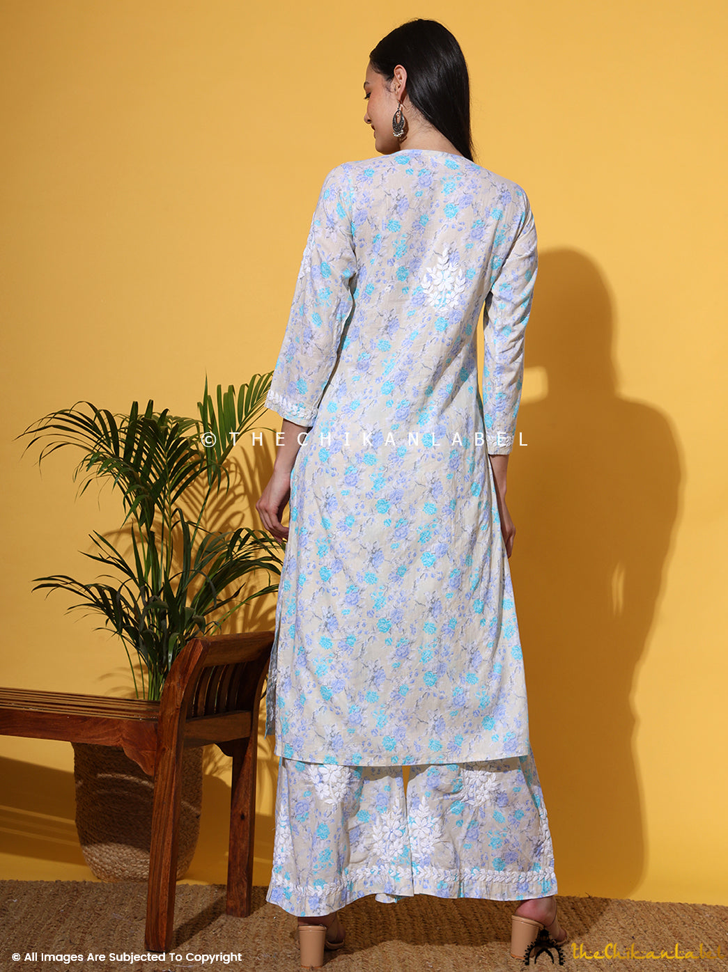 Blue Meher Mulmul Cotton Chikankari Kurta Set