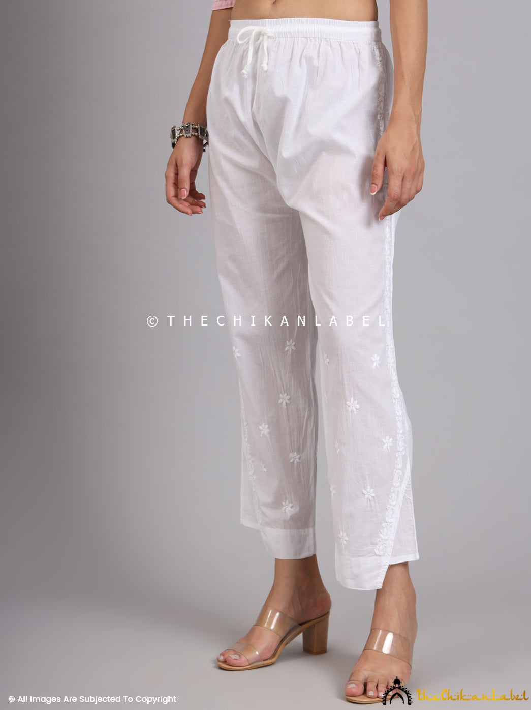 White Trisha Cotton Chikankari Dhoti Pant