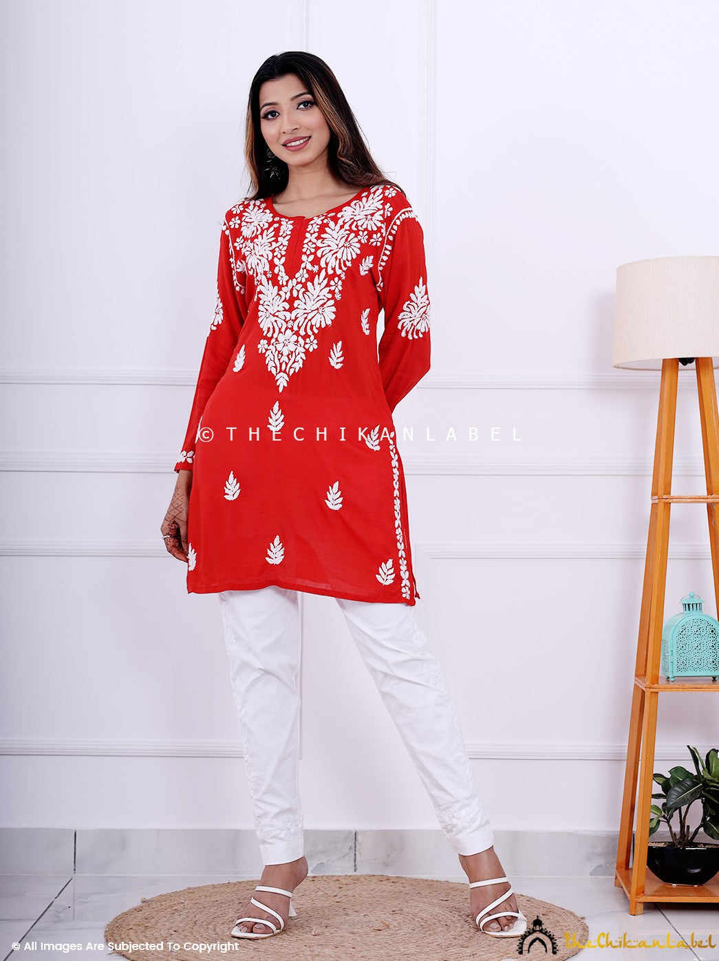 Red Modal Chikankari Short Top