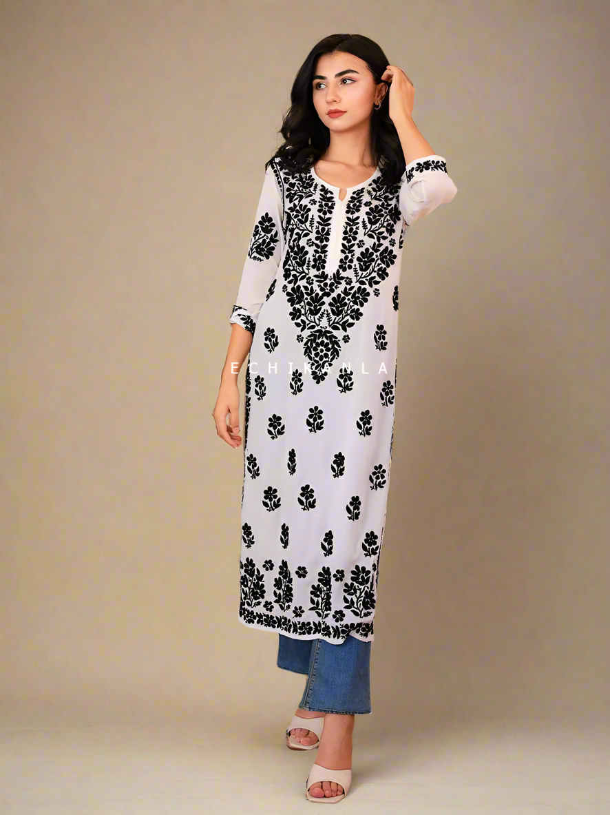 Black Sara Modal Chikankari Straight Kurti