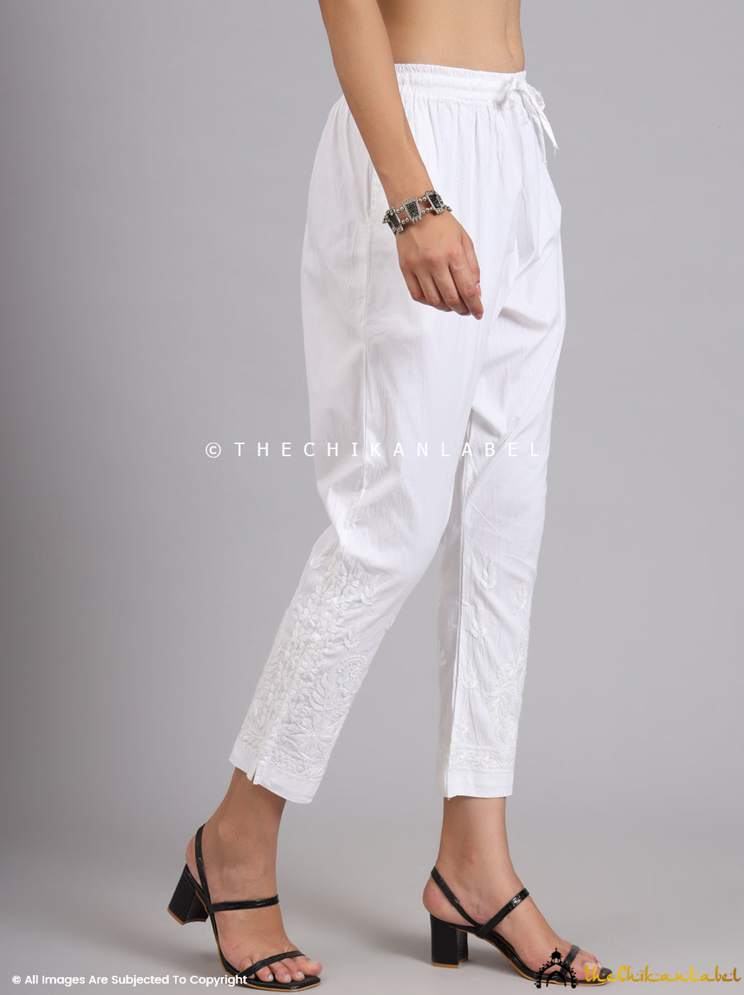 White Umika Lycra Straight Chikankari Cigarette Pant