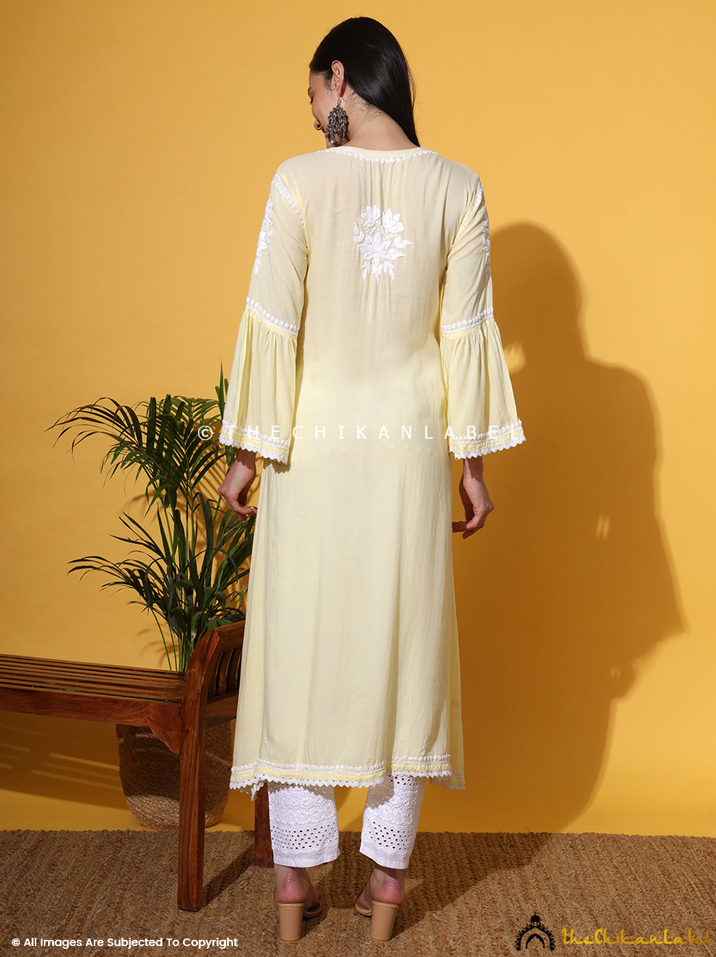 Yellow Ruhina Modal Chikankari A-Line Kurti