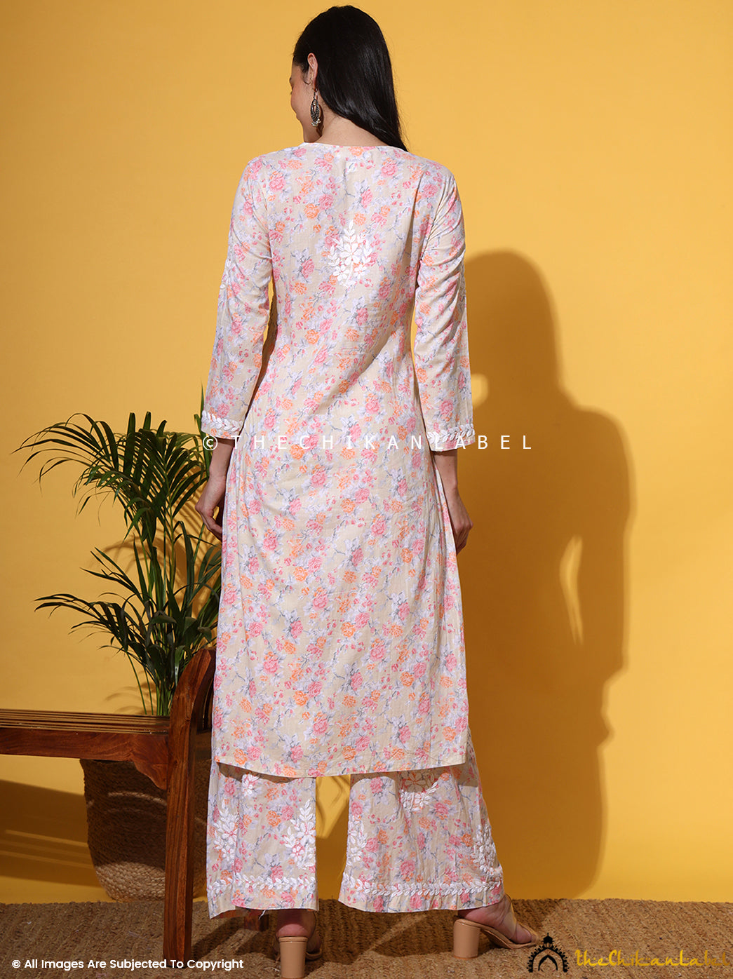 Peach Meher Mulmul Cotton Chikankari Kurta Set