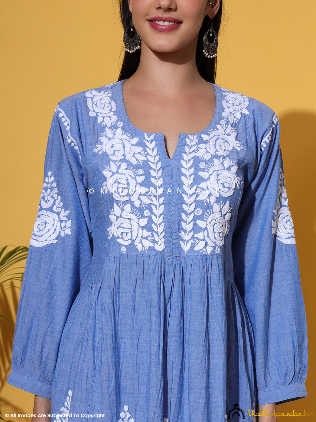 Blue Laiba Denim Chikankari Short Kurta Set