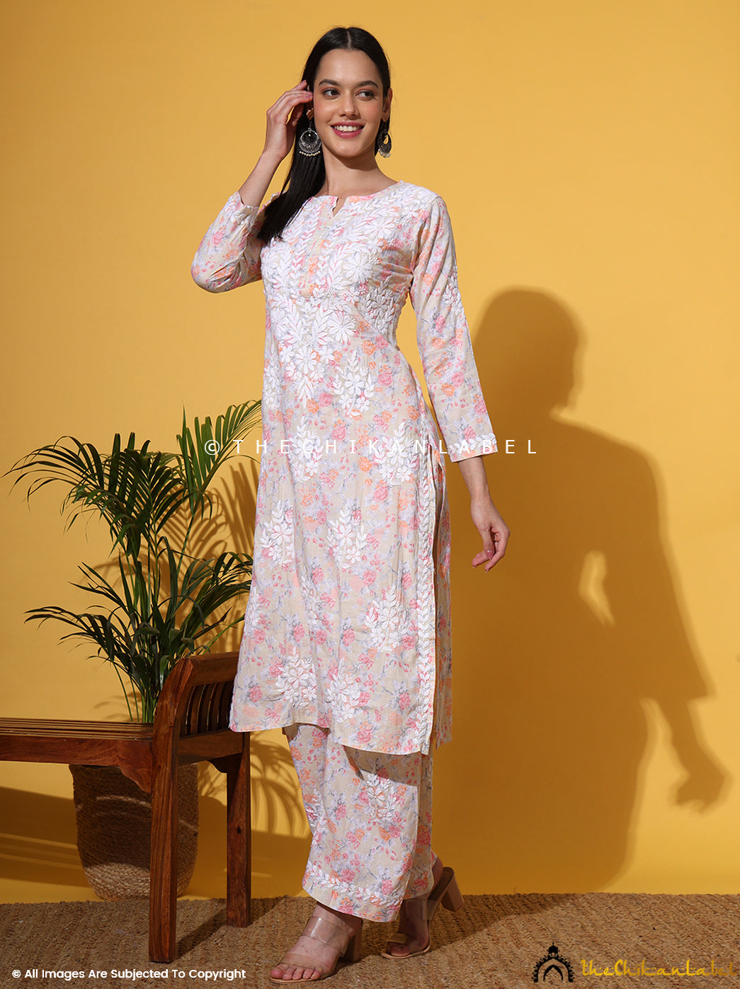 Peach Meher Mulmul Cotton Chikankari Kurta Set